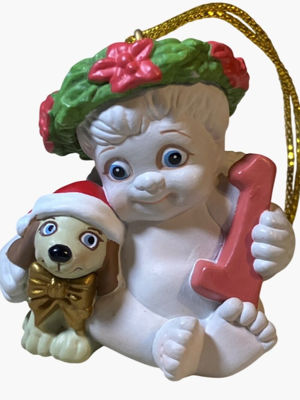 Dreamsicles Babys 1st Christmas Ornament With Puppy and Wreath Holiday Figurine